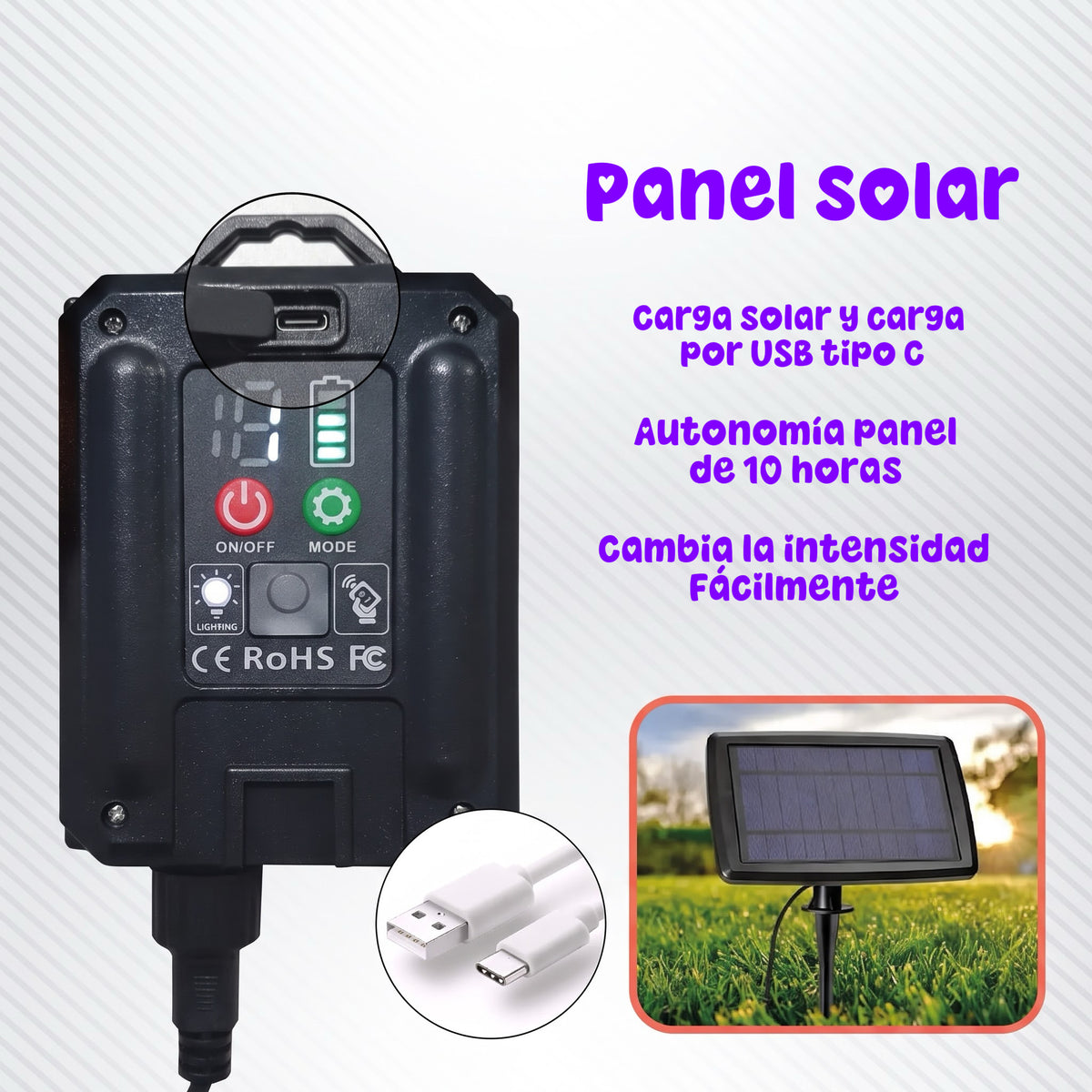 Luz solar de 10 m y 10 bombillas